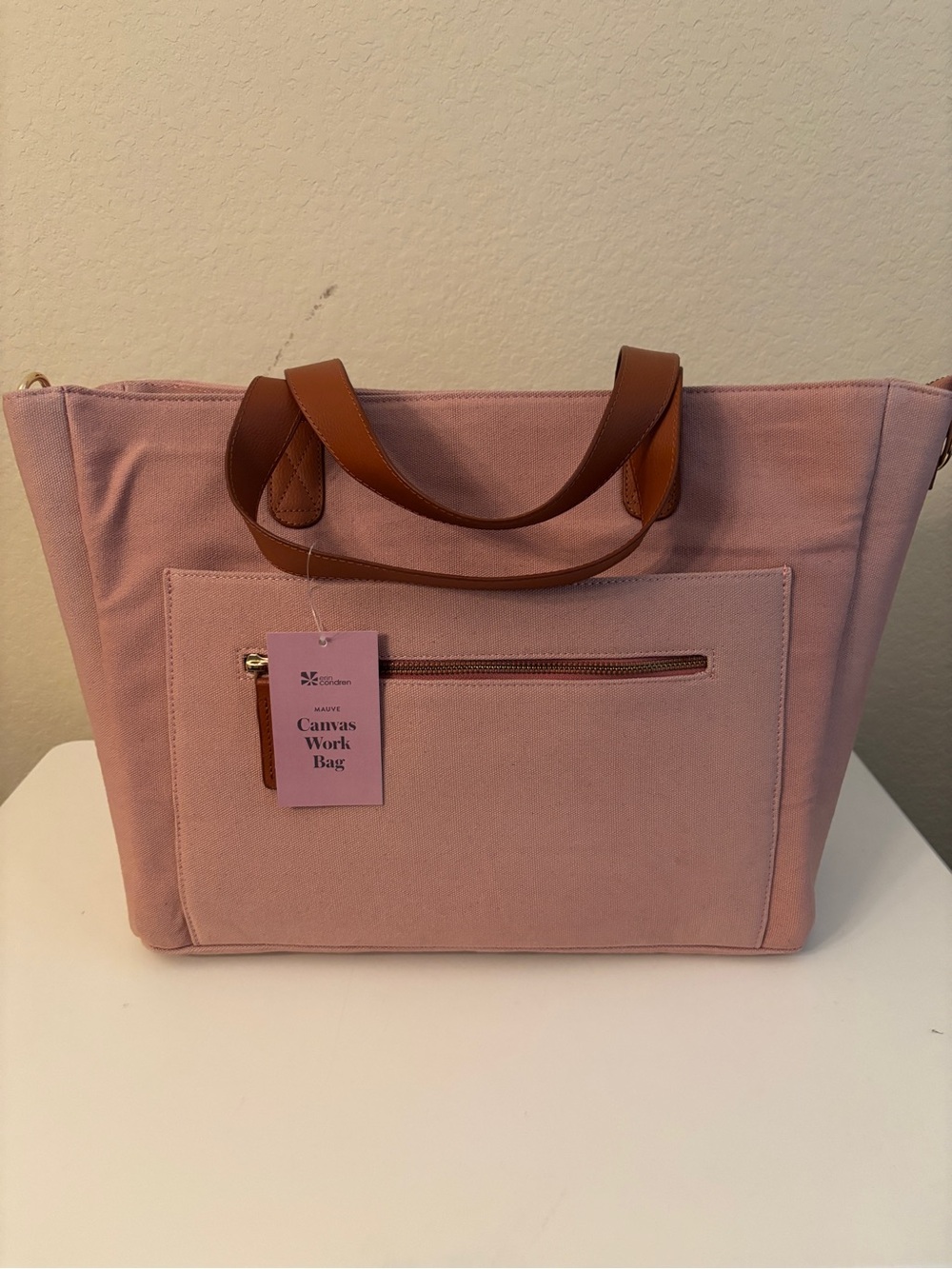 Erin Condren- Canvas Work Bag - Pink with Brown Handles